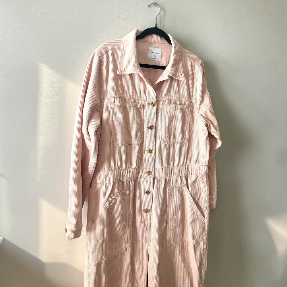 Celebrity Pink Cotton Corduroy Jumpsuit Women's XXL Pink Button Front - Picture 4 of 6